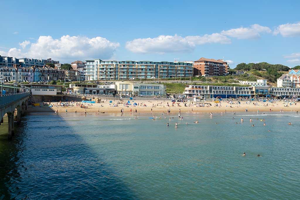 view from the pier looking back towards the east beach