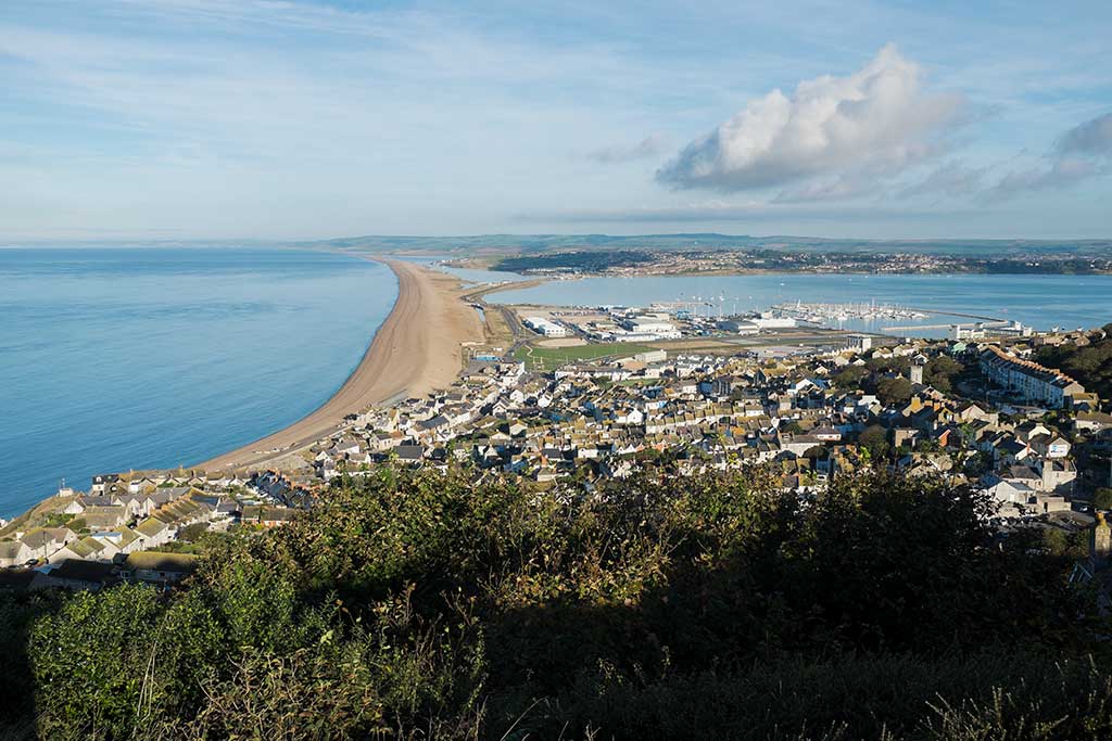 Chesil Beach as viewed from the Isle of Portland