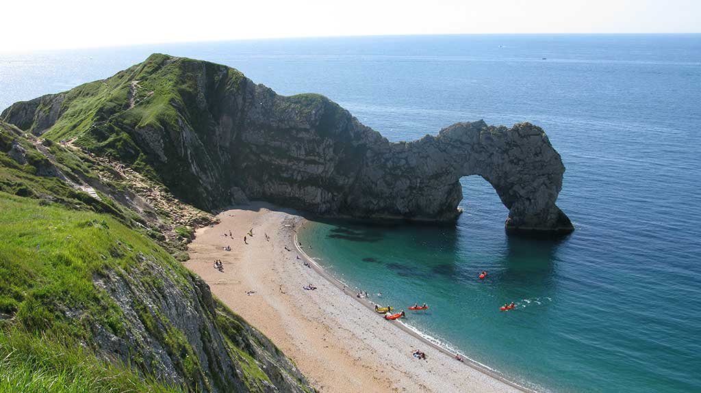 A view of the arch and the beach. Jurassic Tours offer kayak tours from Lulworth Cove
