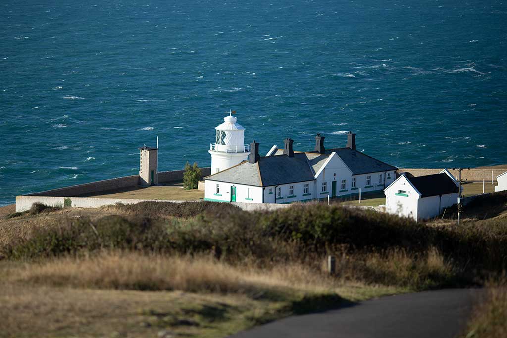 Anvil Point Lighthouse is built of local stone and was completed in 1881