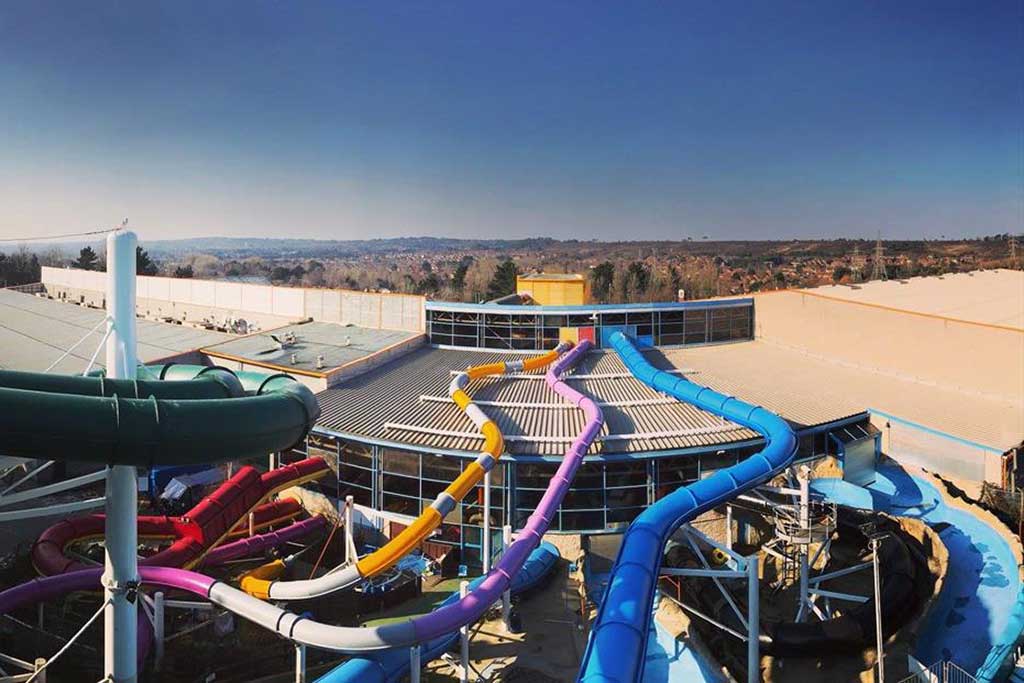 Splashdown Waterpark Poole showing the water flumes