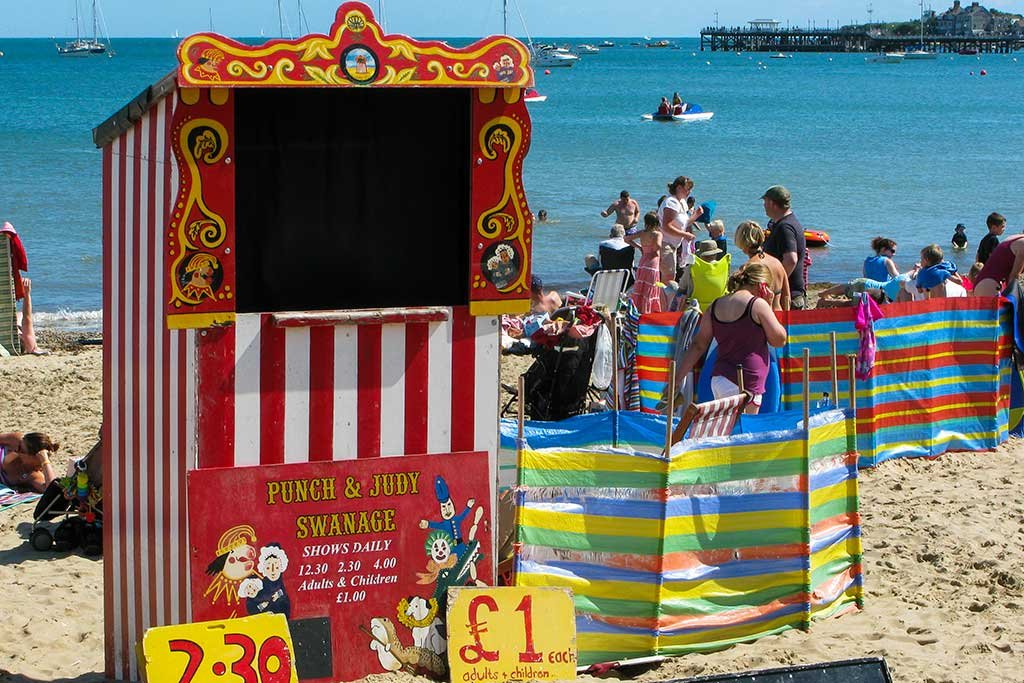 Punch and Judy shows on the beach during the summer