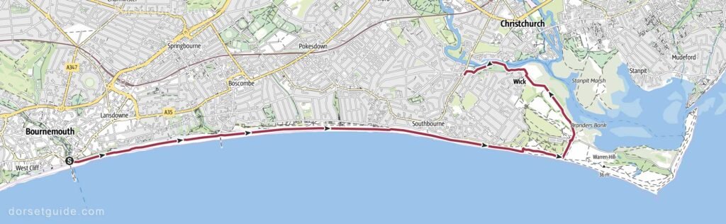 Bournemouth Pier to Tuckton Bridge Walk Map