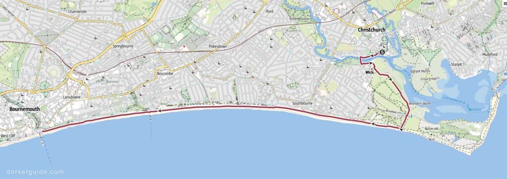 Christchurch Quay to Bournemouth Pier Walk Map