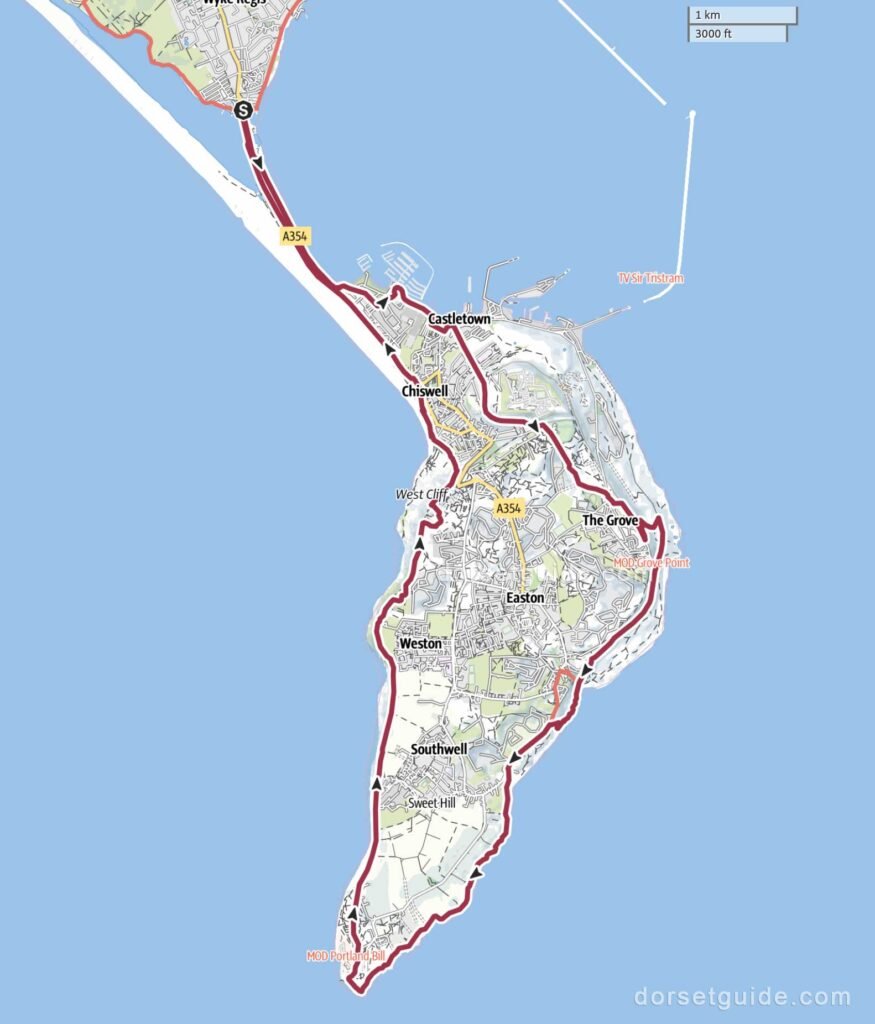 Isle of Portland Circular SWCP Walk Map