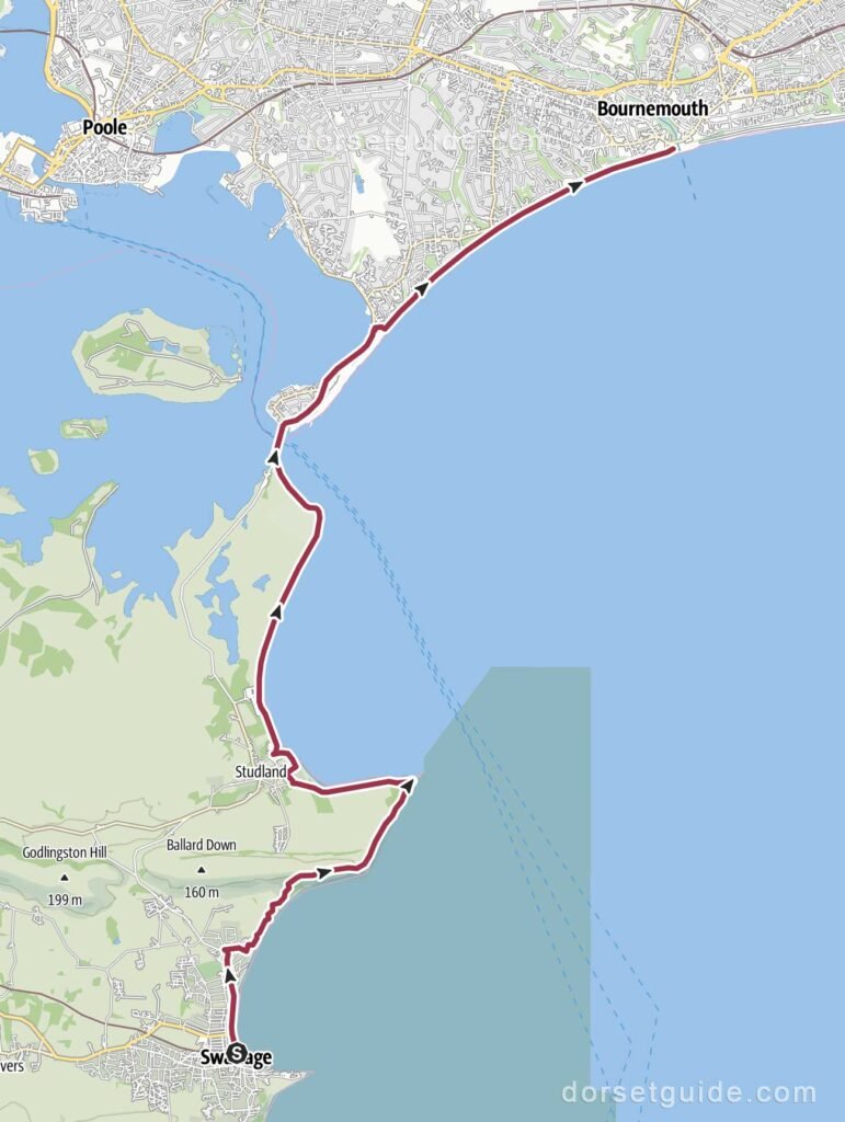 Swanage to Bournemouth Pier Walk Map