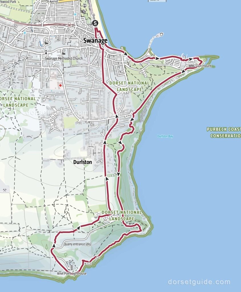 Swanage to Durlston Country Park Circular Walk Map