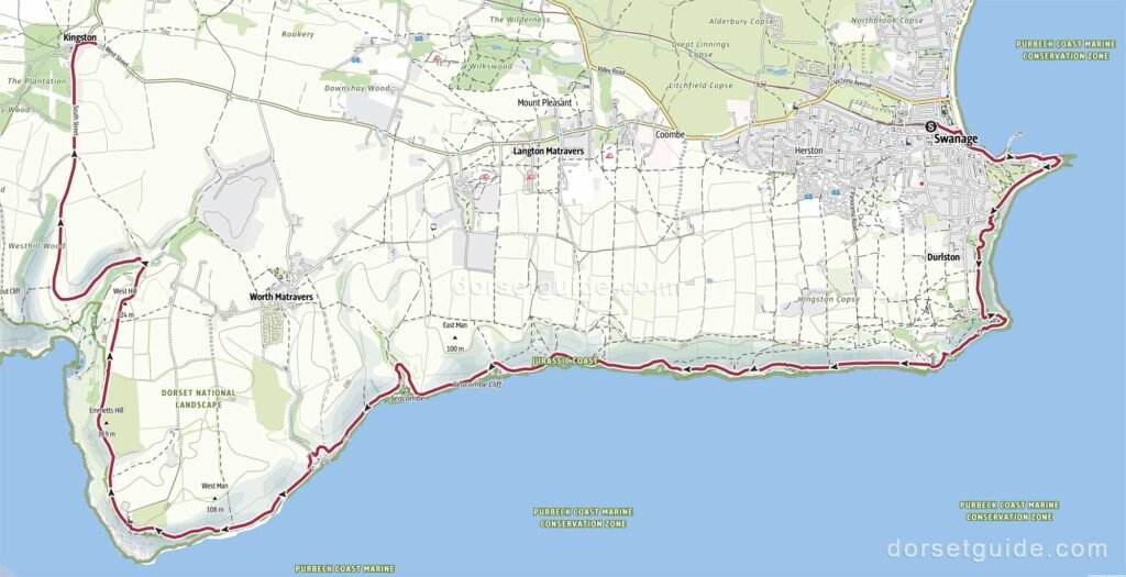 Swanage to Kingston Walk Map