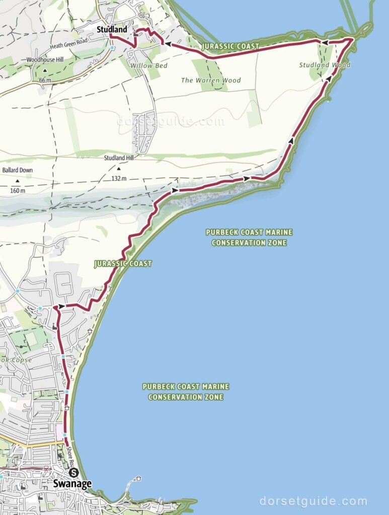 Swanage to Old Harry Rocks and Studland Walk Map