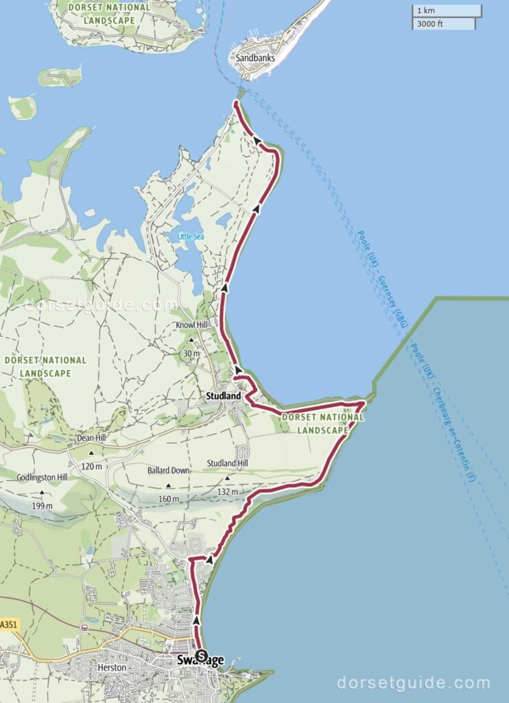 Swanage to Sandbanks Ferry Walk Map