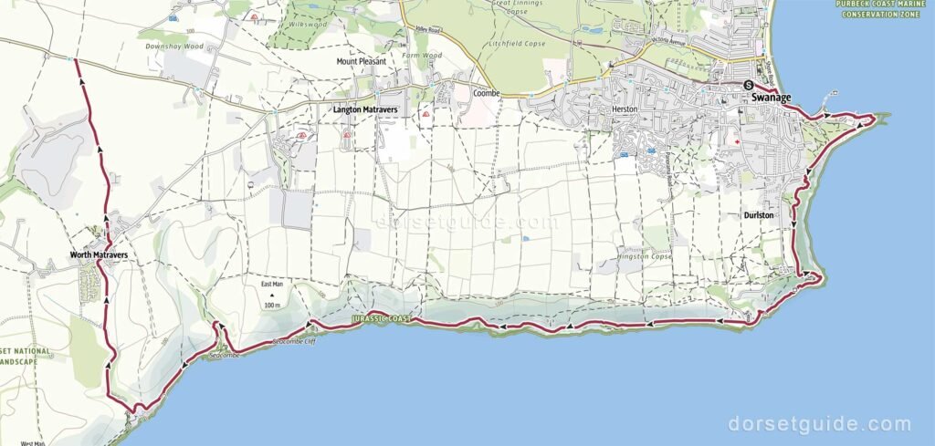 Swanage to Worth Matravers Walk Map