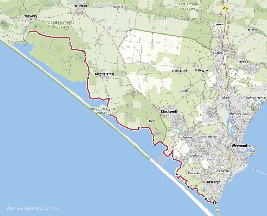 Weymouth (Ferrybridge) to Abbotsbury SWCP Walk Map