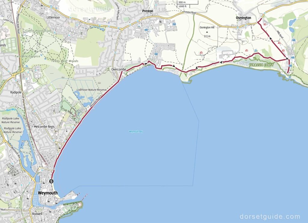 Weymouth to Osmington Mills Walk Map